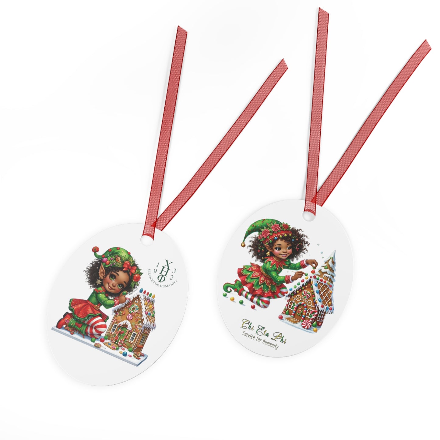Oval Metal Chi Xmas Ornaments