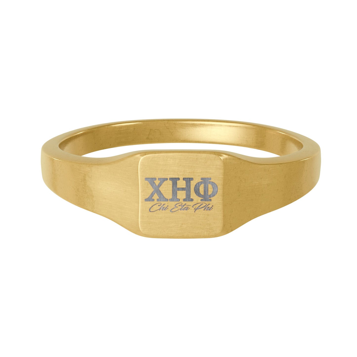 Gold Stainless Steel Square Signet Ring — Custom Engraved Greek Letters (ΧΗΦ)