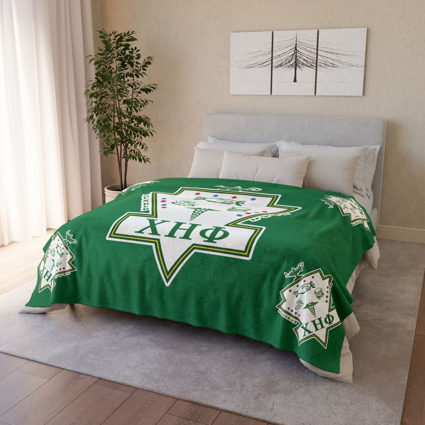 Green Soft Polyester Logo Design Blanket