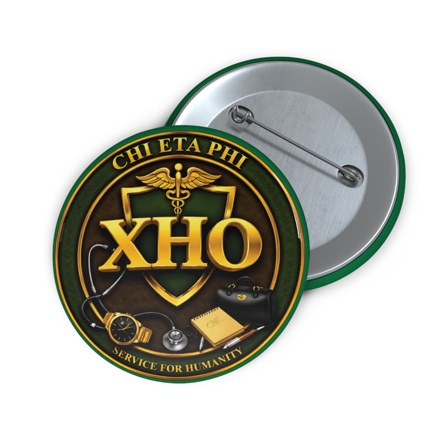 Chi Eta Phi Green Logo Button