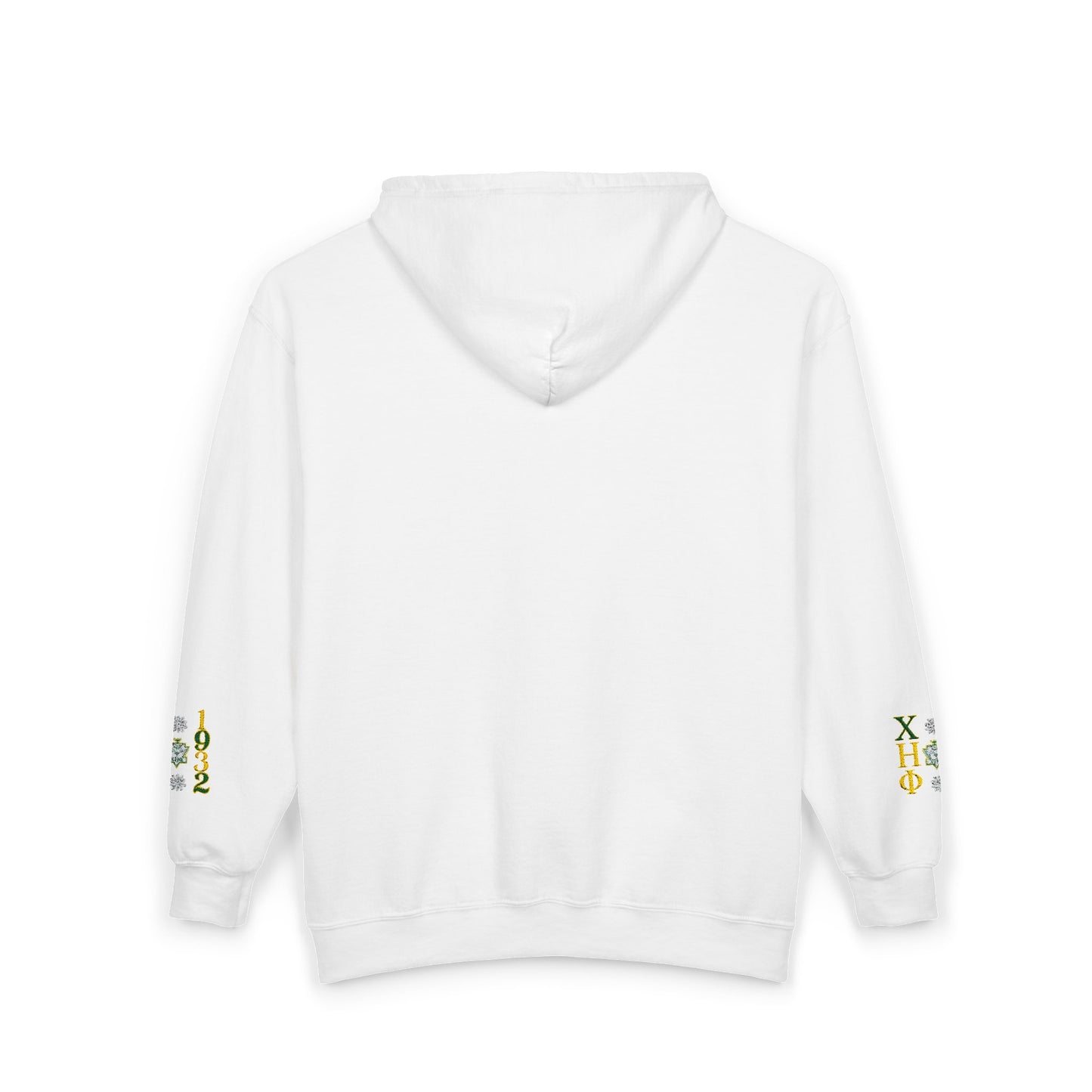 Greek Letters 1932 Zip Hoodie — Small Crest Pocket & Sleeve Embroidered Design