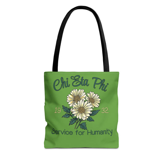White Chi Eta Phi Chrysanthemum Design Tote Bag