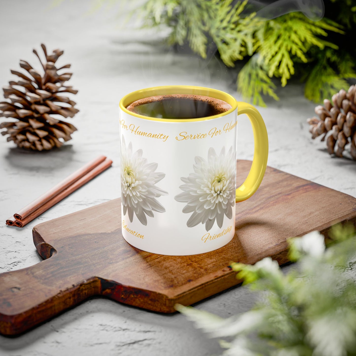 Service For Humanity Yellow Chrysanthemum Mug, 11oz