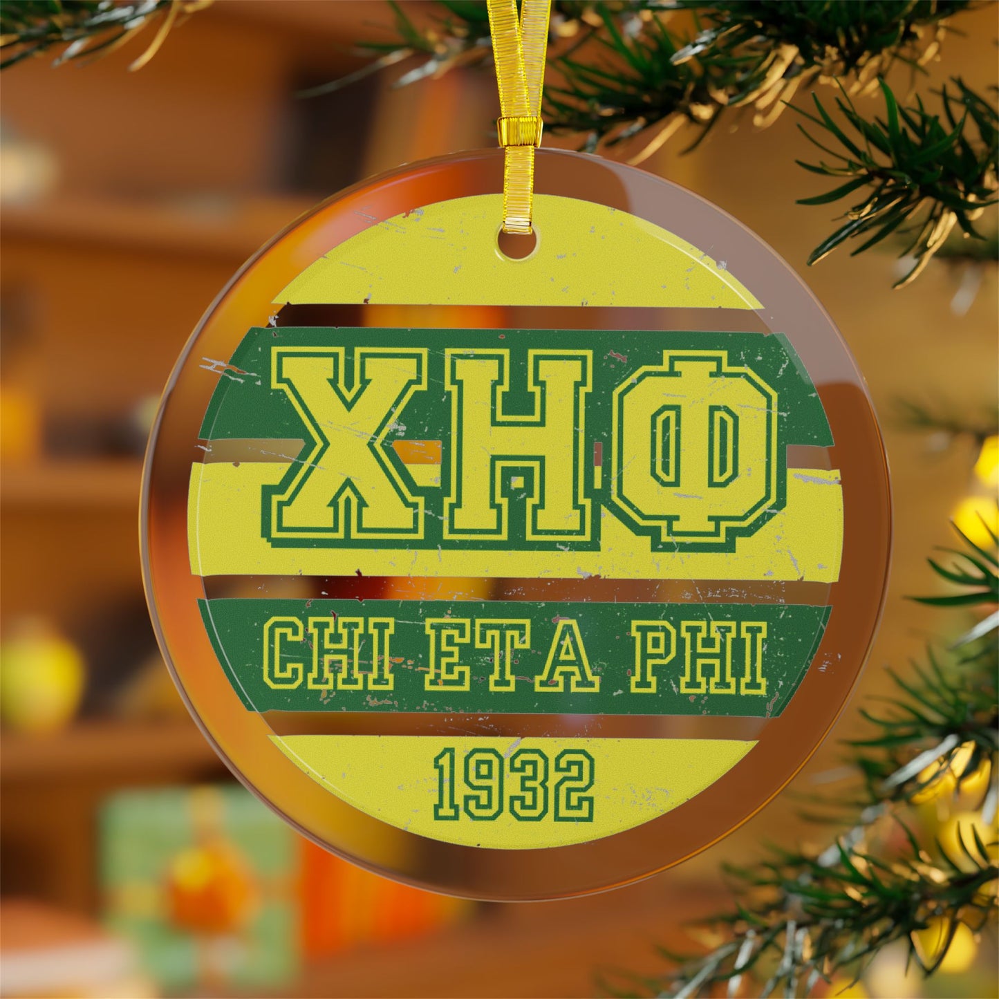 XHO Green and Yellow Glass Ornament