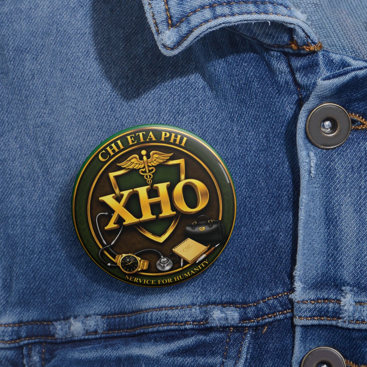Chi Eta Phi Green Logo Button