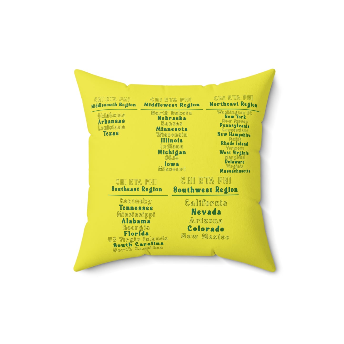 Chi Eta Phi Yellow Polyester Square Pillow