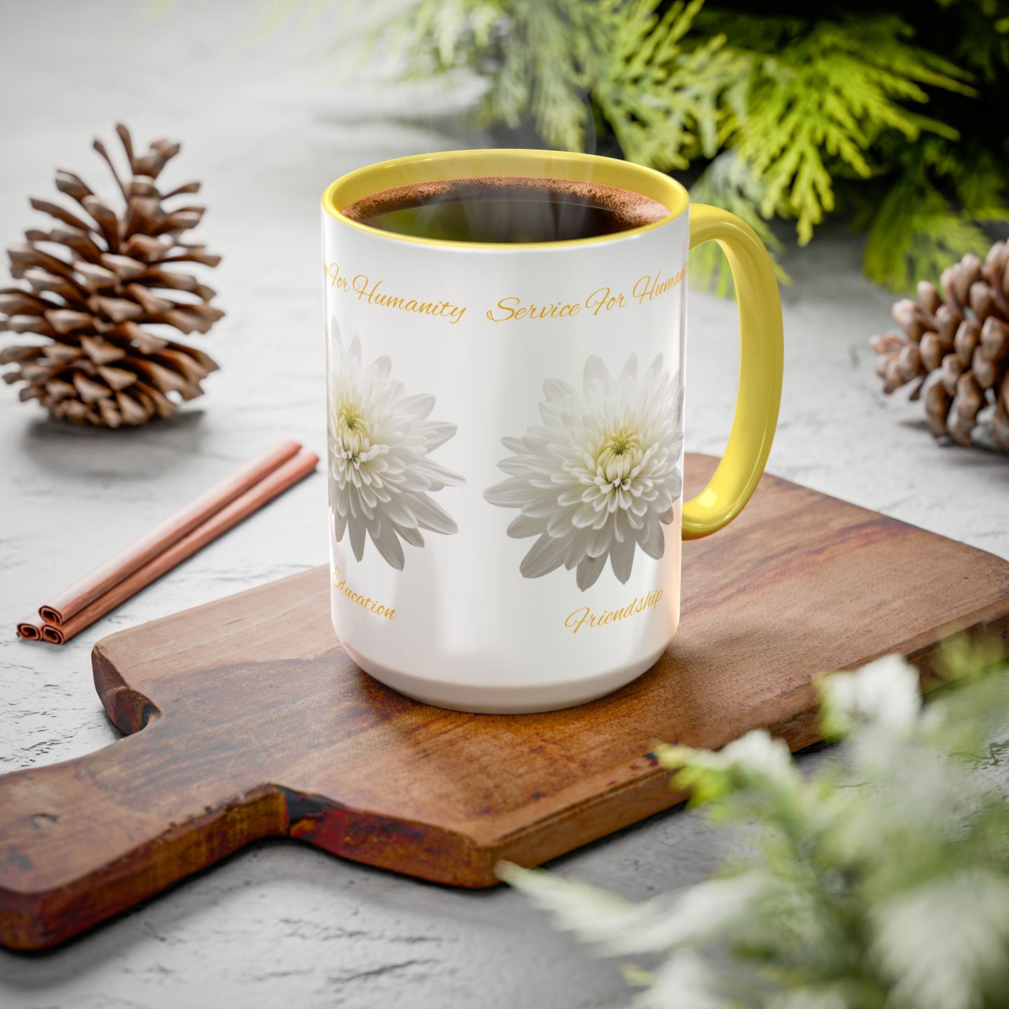 Service For Humanity Yellow Chrysanthemum Mug, 11oz