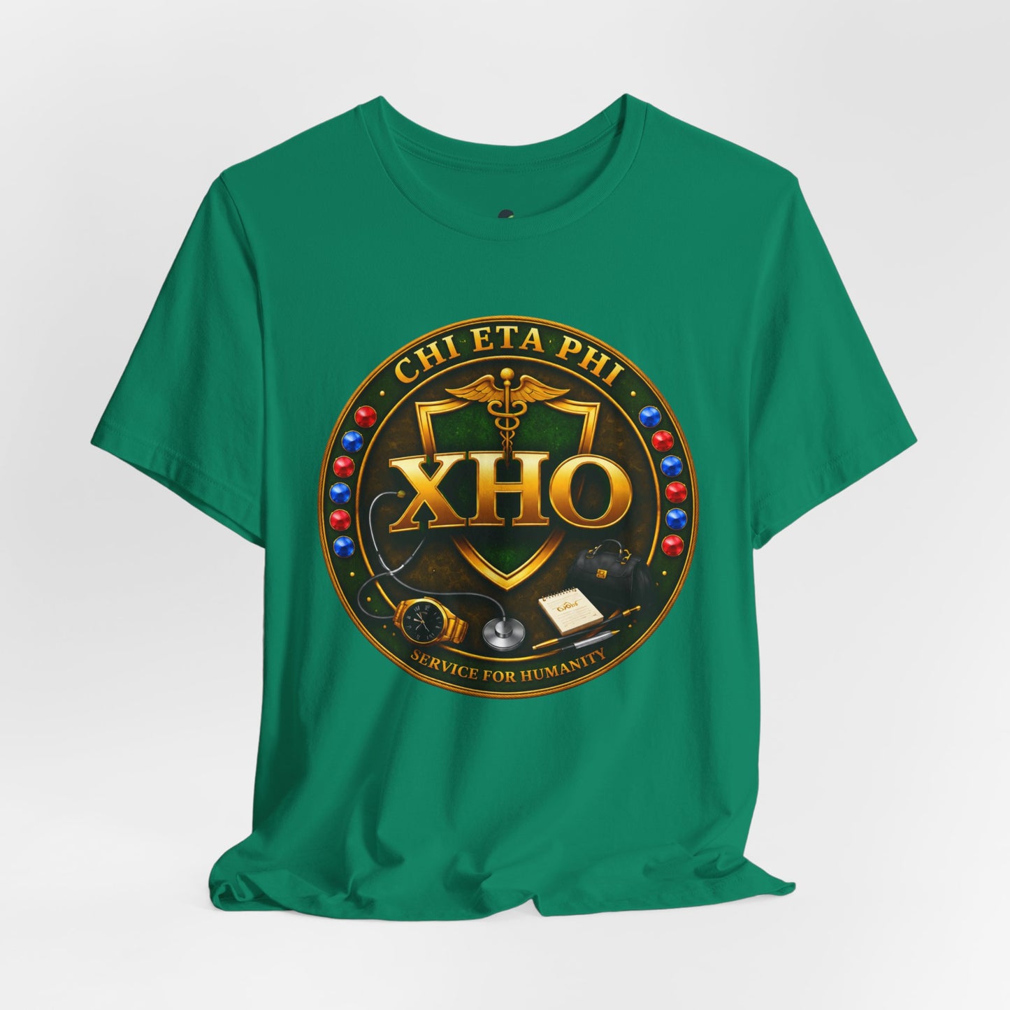 Chi Eta Phi XHO Emblem T-Shirt with Jewels– Nursing Organization Crest Tee