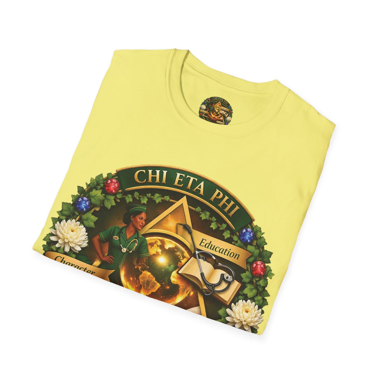 Chi Eta Phi Nursing Sorority Crest T-Shirt — Character, Education, Friendship Tee