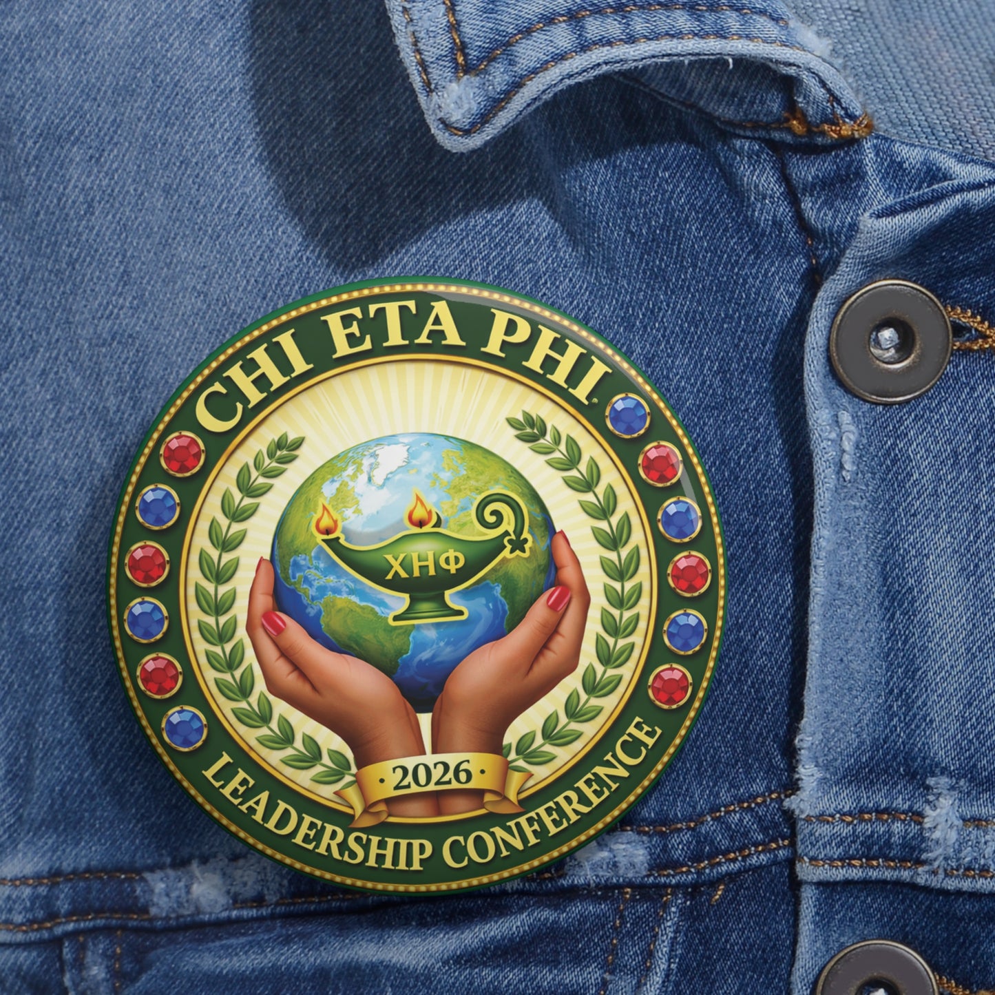 Chi Eta Phi Green Logo Button