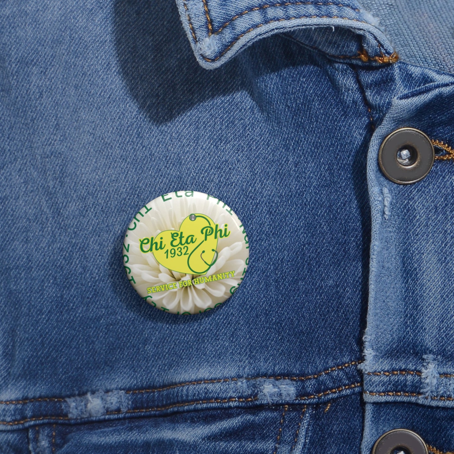 Chi Eta Phi Heart Button White Chrysanthemum