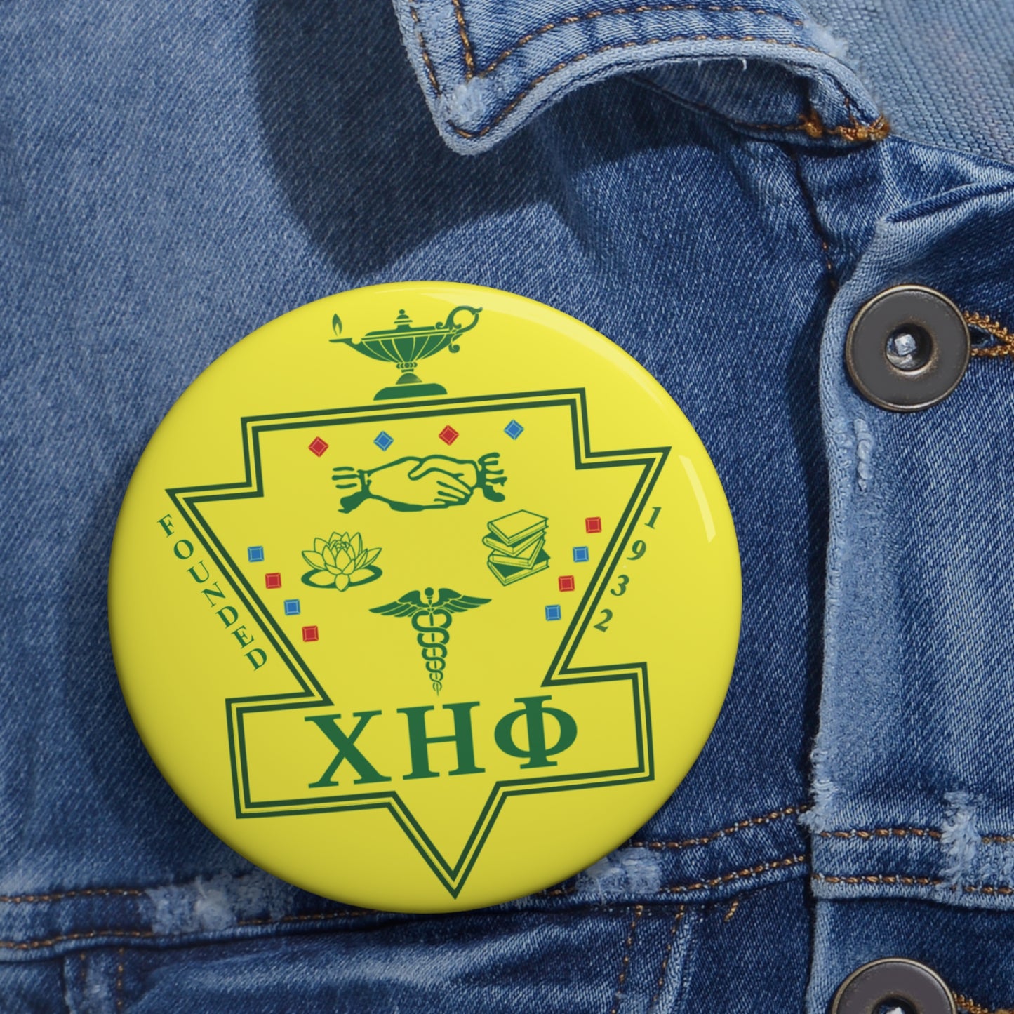 Chi Eta Phi Yellow Emblem Button