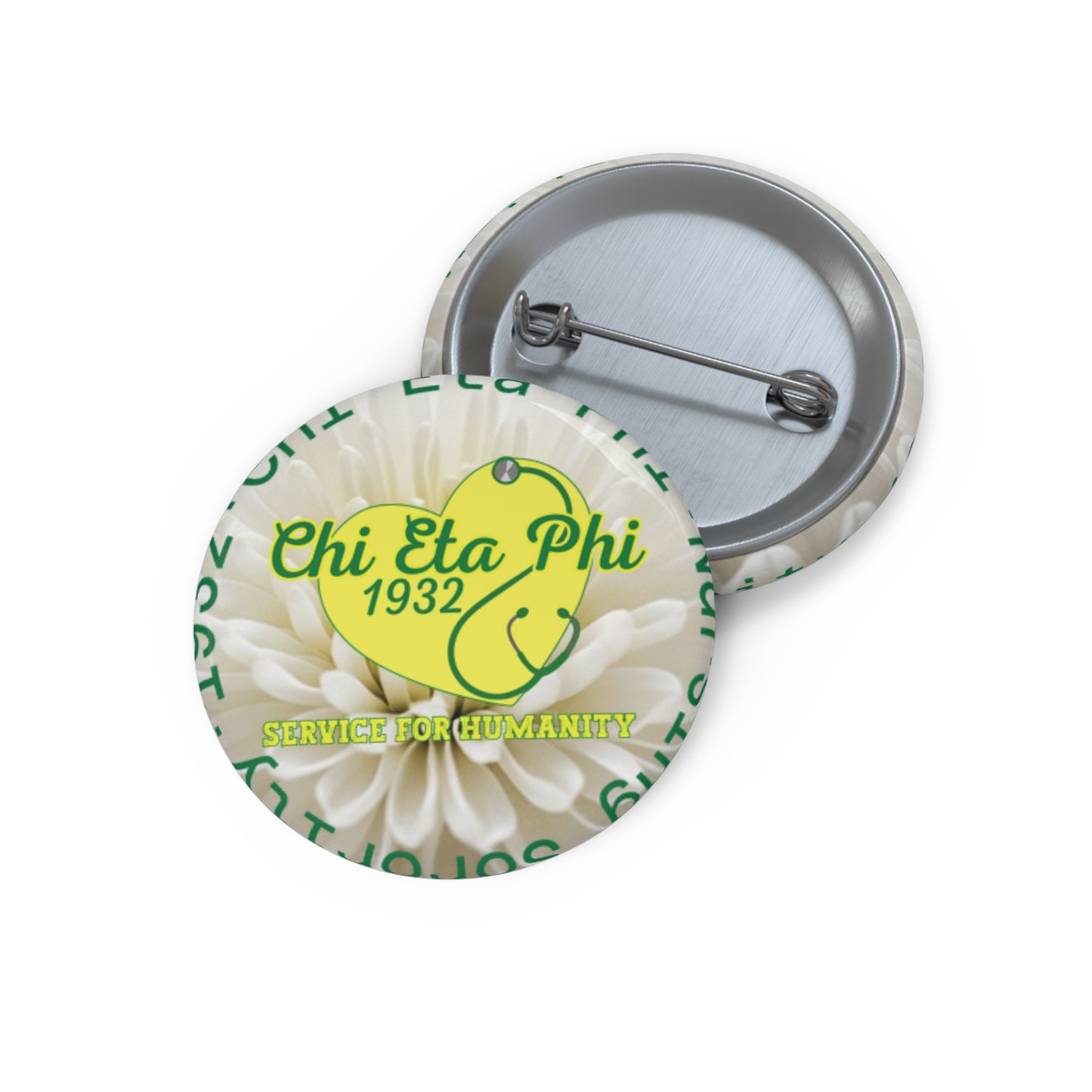 Chi Eta Phi Heart Button White Chrysanthemum