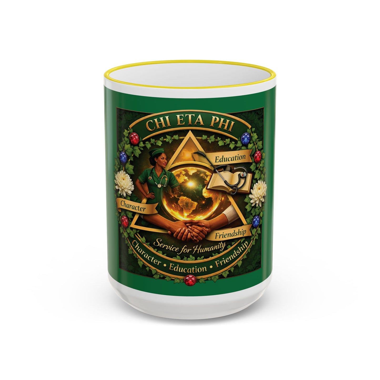 Chi Eta Phi Sorority Crest Accent Rim Mug – 11oz/15oz