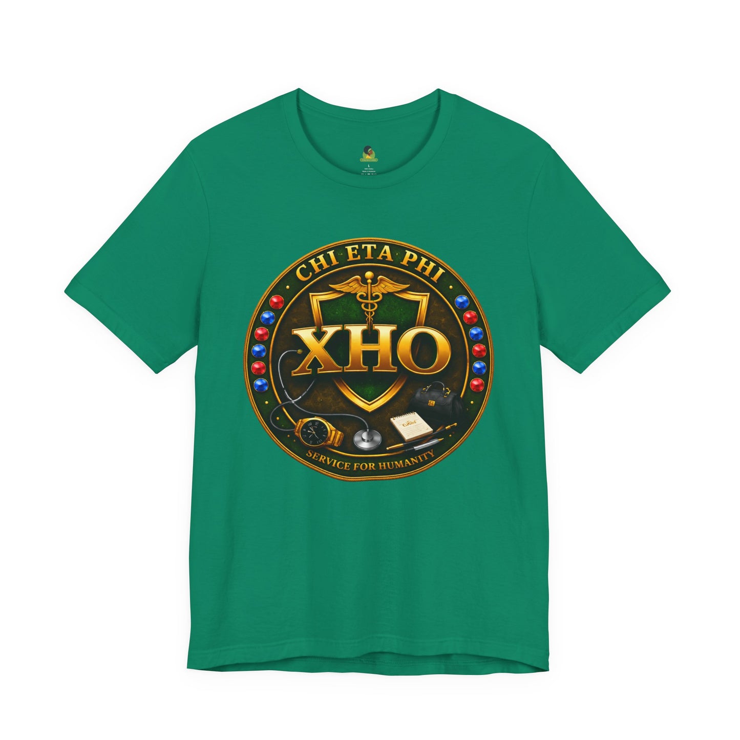 Chi Eta Phi XHO Emblem T-Shirt with Jewels– Nursing Organization Crest Tee