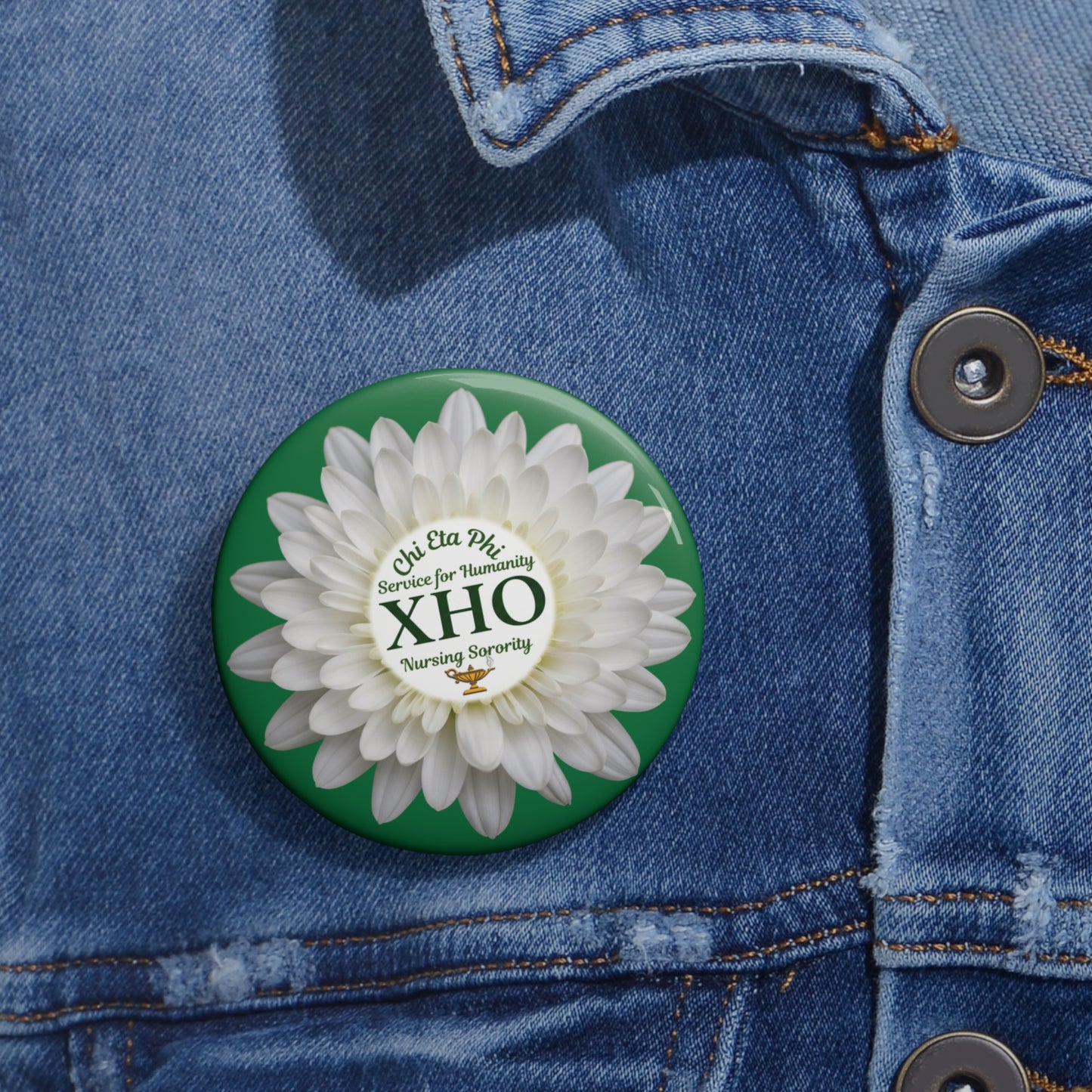 Green XHO Button White Chrysanthemum