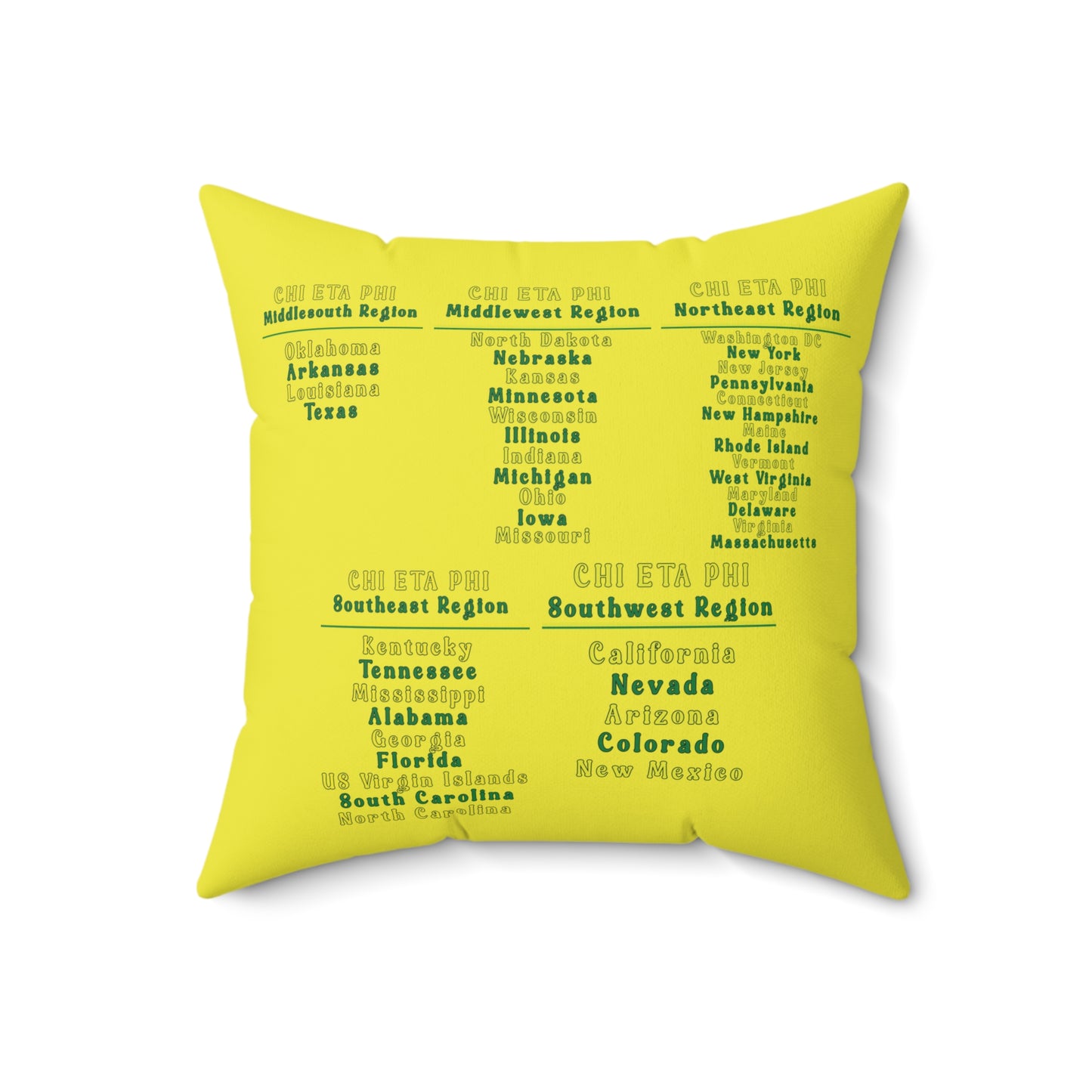 Chi Eta Phi Yellow Polyester Square Pillow