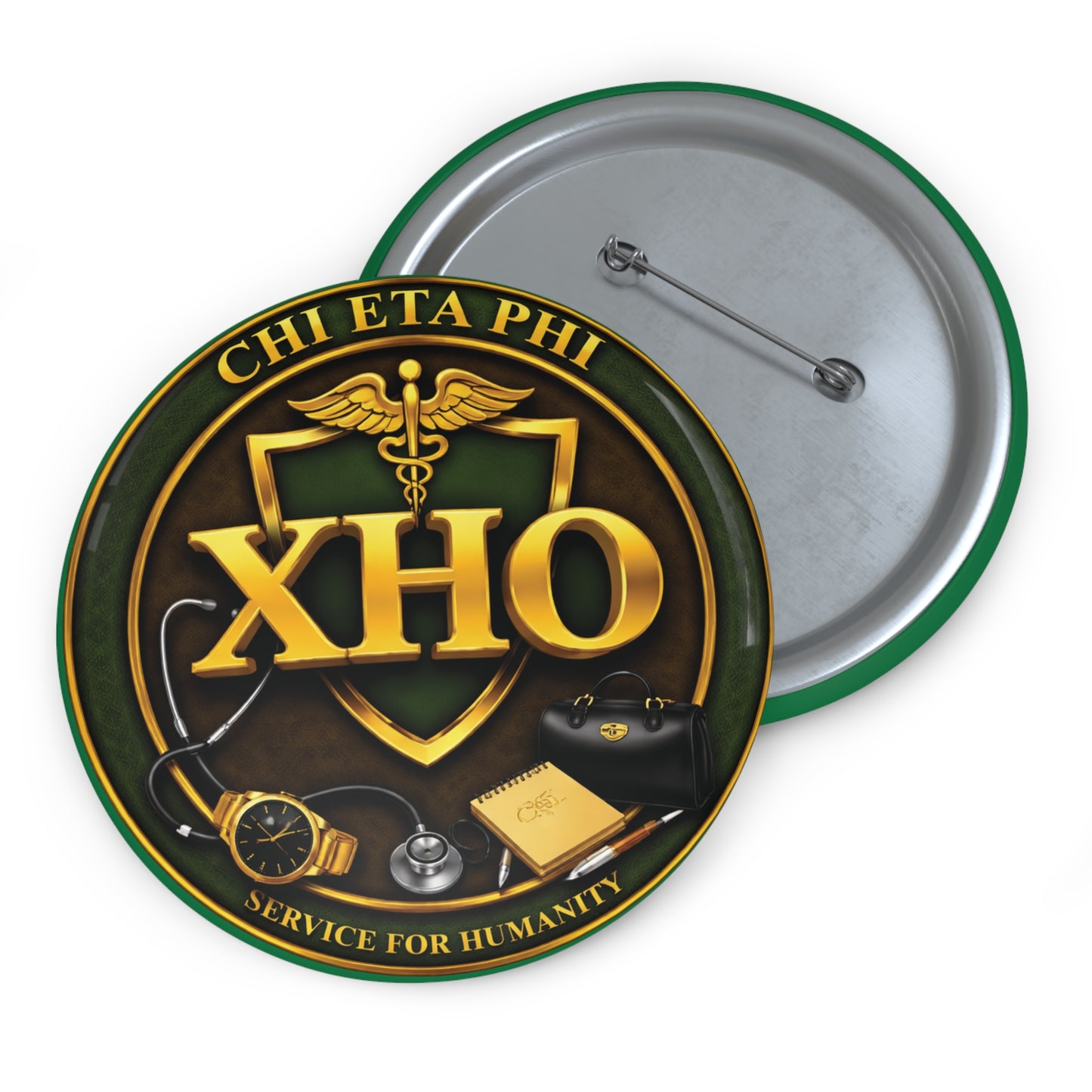 Chi Eta Phi Green Logo Button