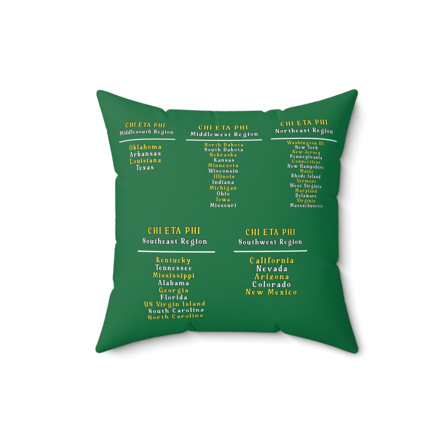 Chi Eta Phi Square Green Logo Pillow