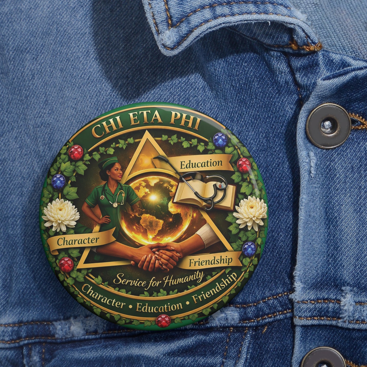Chi Eta Phi Character, Education, Friendship  Button