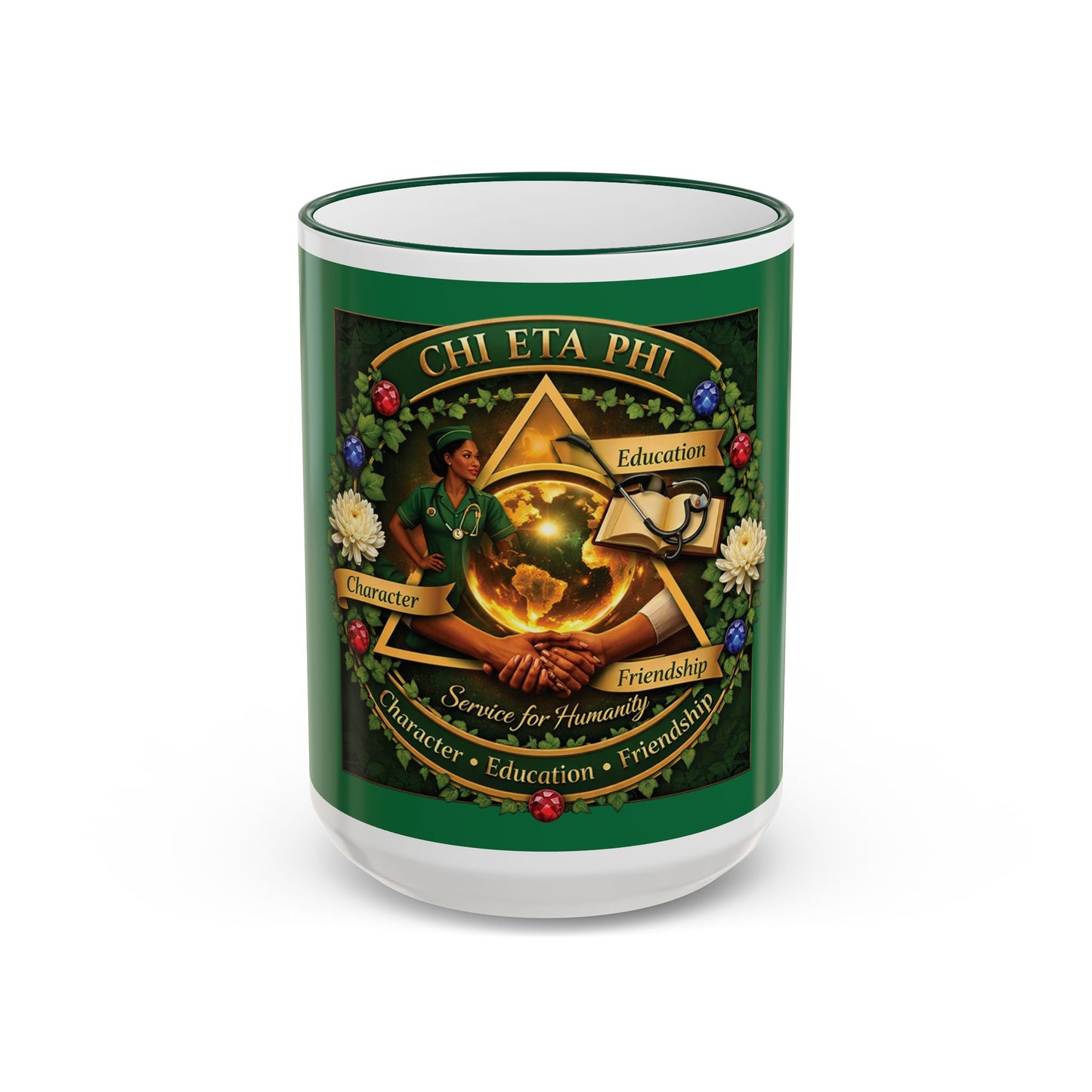 Chi Eta Phi Sorority Crest Accent Rim Mug – 11oz/15oz