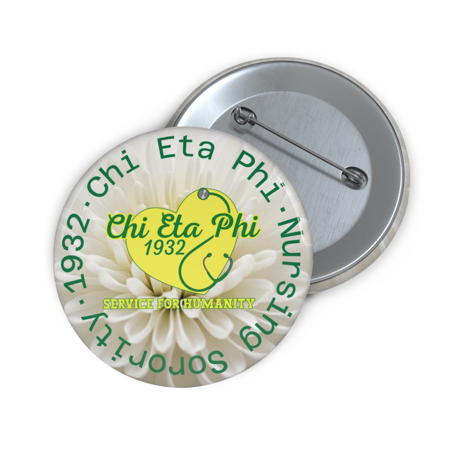 Chi Eta Phi Heart Button White Chrysanthemum