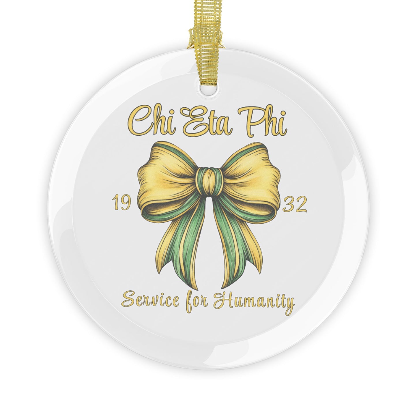 Chi Yellow and Green Bow Glass Ornament