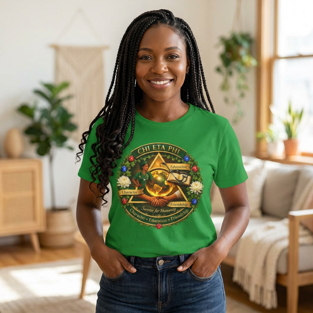 Chi Eta Phi Nursing Sorority Crest T-Shirt — Character, Education, Friendship Tee