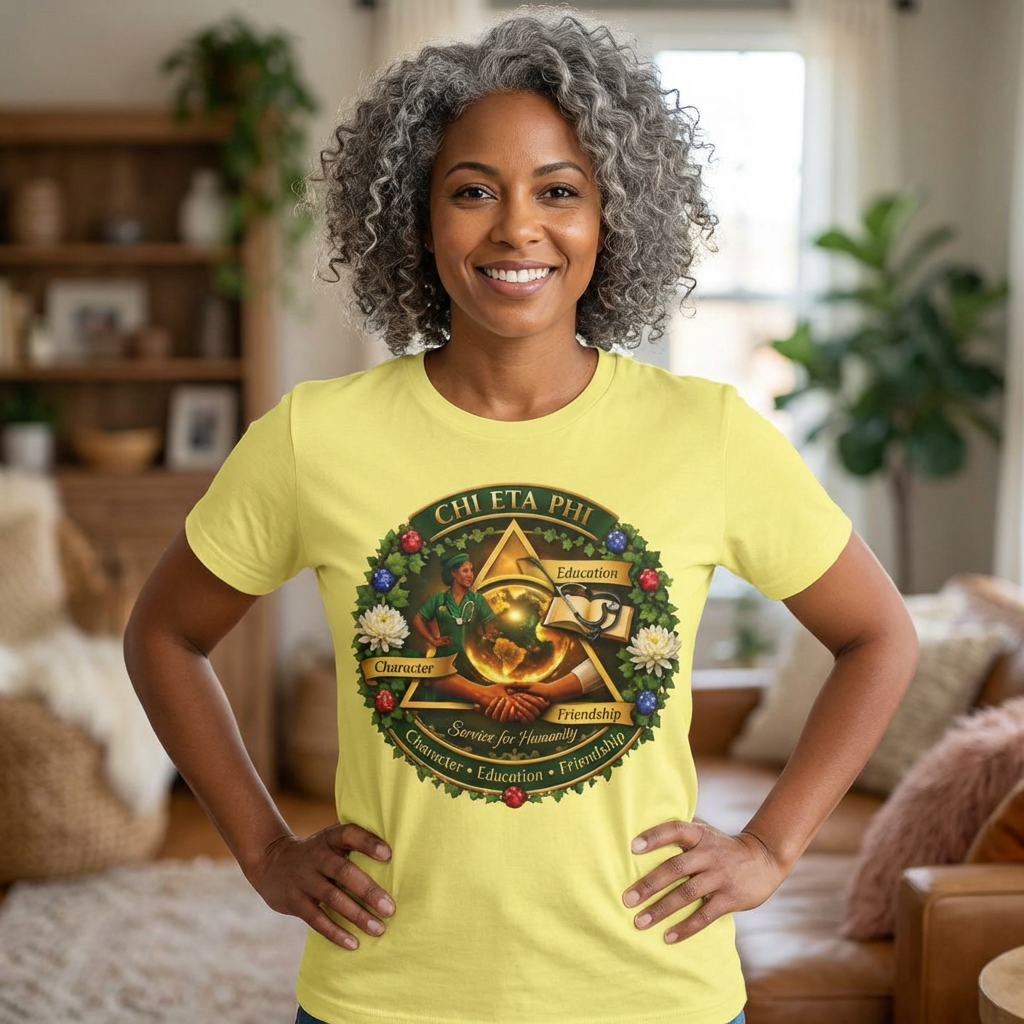Chi Eta Phi Nursing Sorority Crest T-Shirt — Character, Education, Friendship Tee