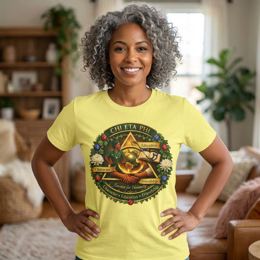 Chi Eta Phi Nursing Sorority Crest T-Shirt — Character, Education, Friendship Tee