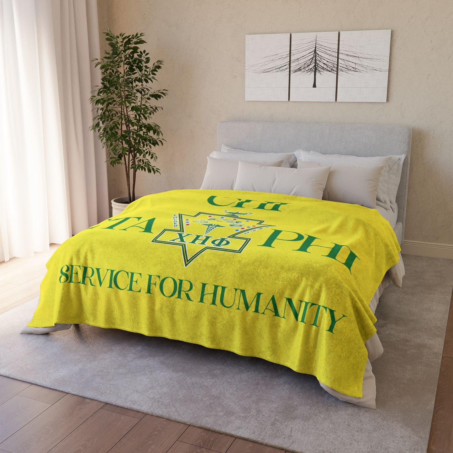 Soft Yellow Polyester Service for Humanity Logo Design Blanket