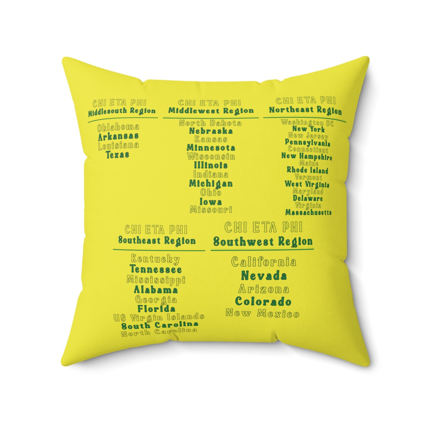Chi Eta Phi Yellow Polyester Square Pillow