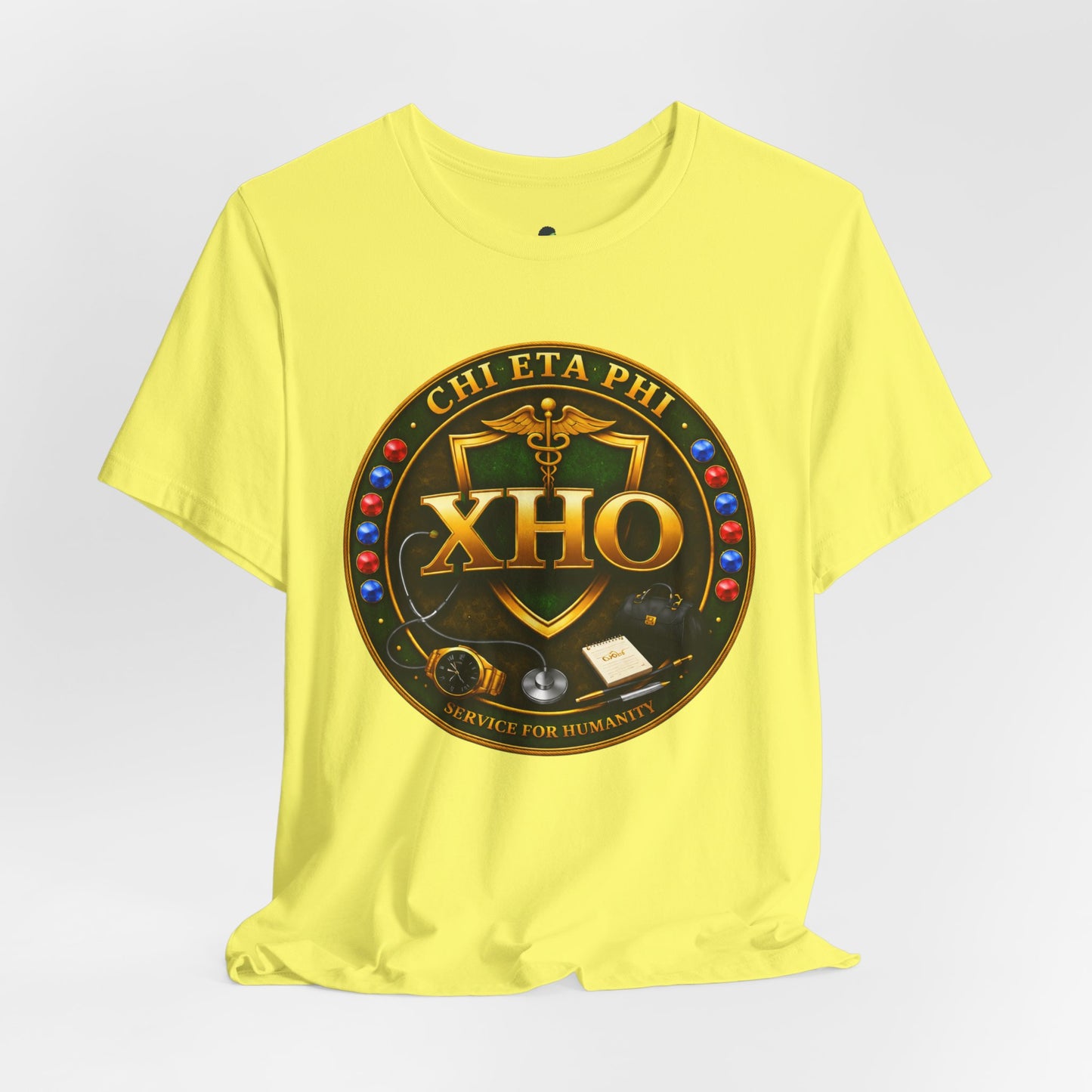 Chi Eta Phi XHO Emblem T-Shirt with Jewels– Nursing Organization Crest Tee