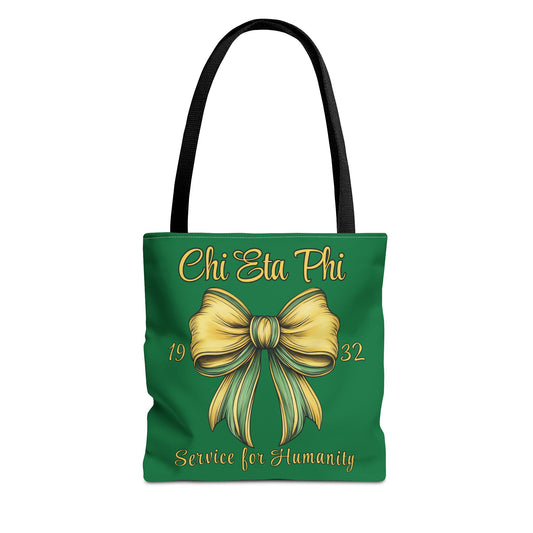 Chi Eta Phi Green with Yellow Bow Design Tote Bag