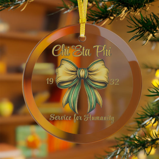 Chi Yellow and Green Bow Glass Ornament