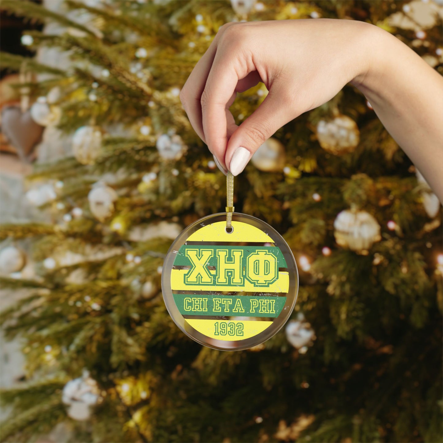 XHO Green and Yellow Glass Ornament