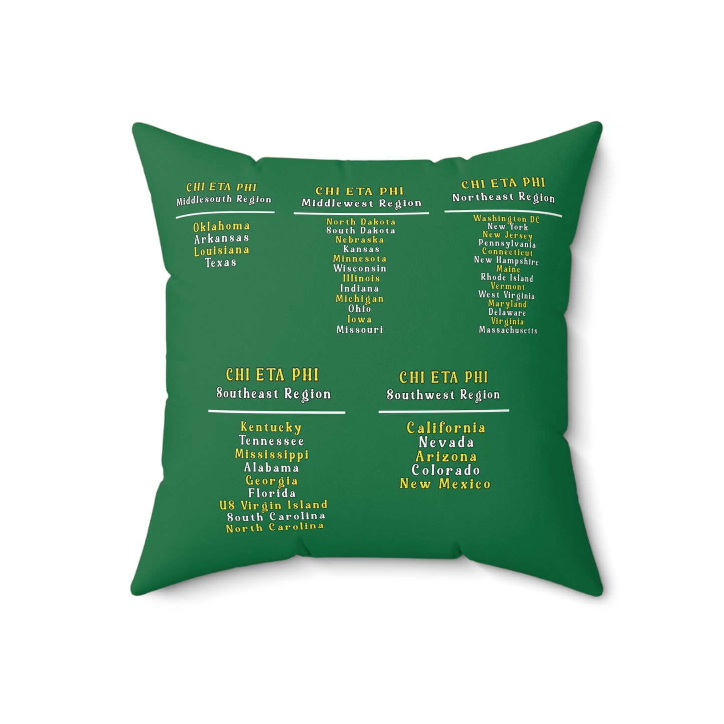 Chi Eta Phi Square Green Logo Pillow