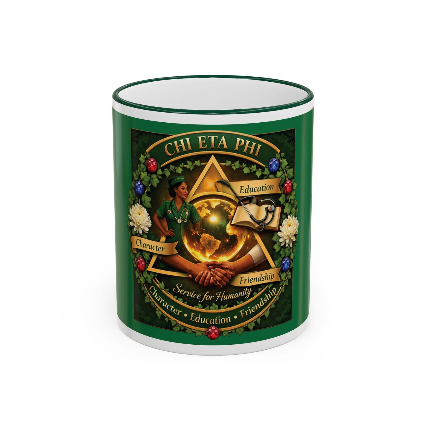 Chi Eta Phi Sorority Crest Accent Rim Mug – 11oz/15oz
