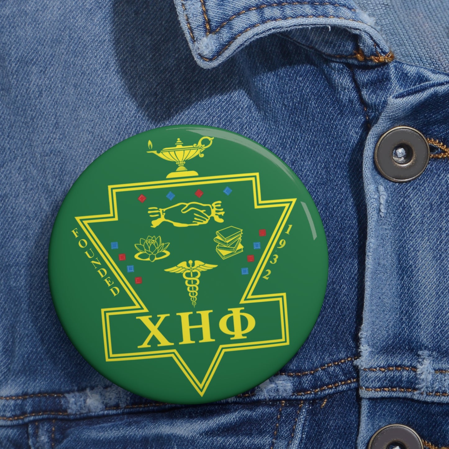 Green Chi Eta Phi Emblem Button