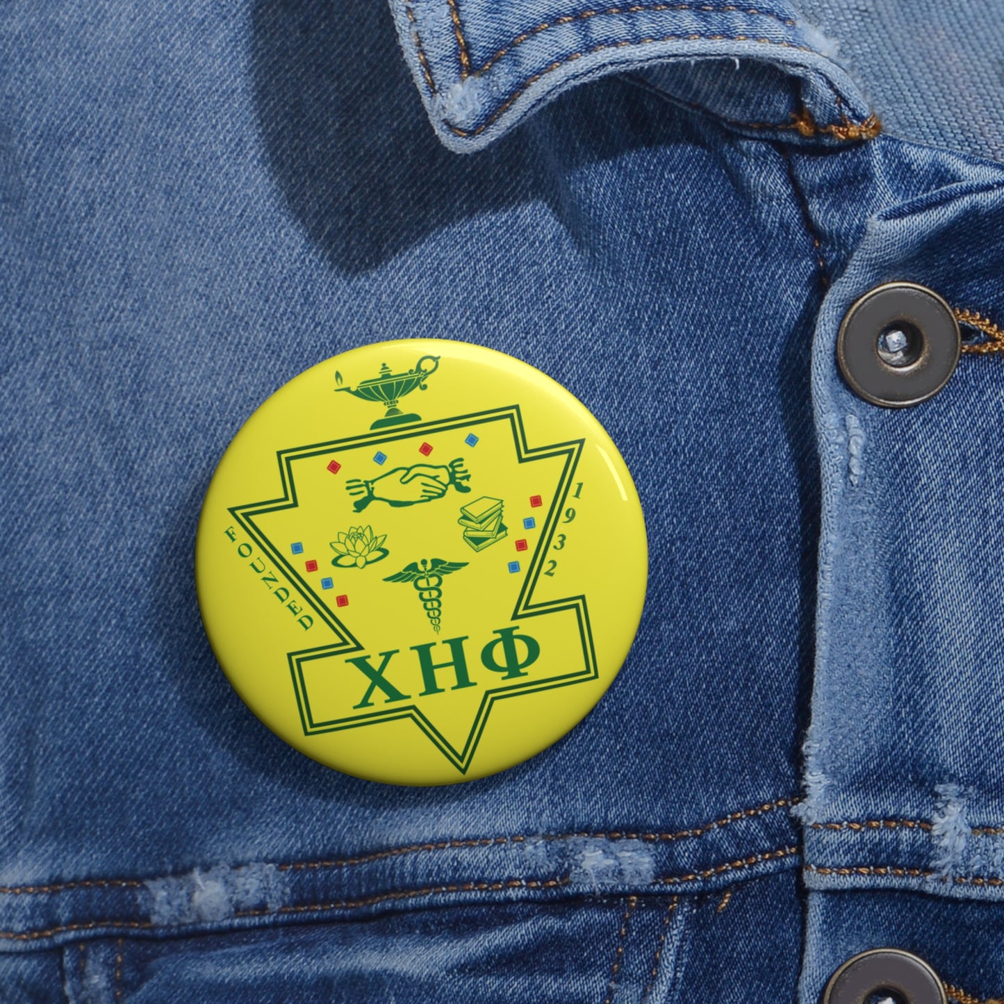 Chi Eta Phi Yellow Emblem Button
